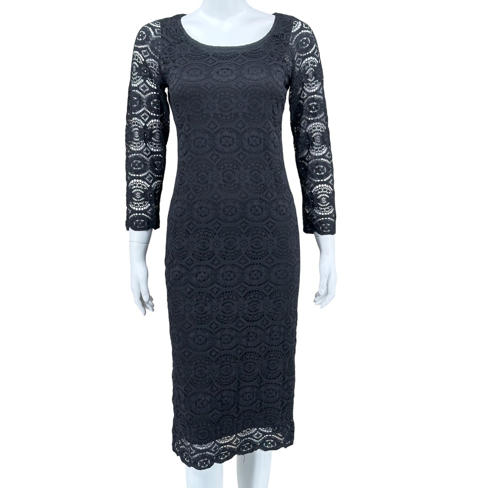 Liz Claiborne Dress Womens 4 Black Lace Sheath 3/4 Sleeve Cocktail Career Office